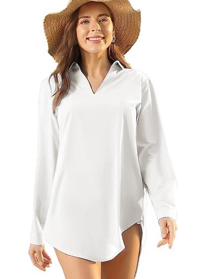 Women's UPF 50+ Long Sleeve Sun Shirt Beach Coverup Swimwear